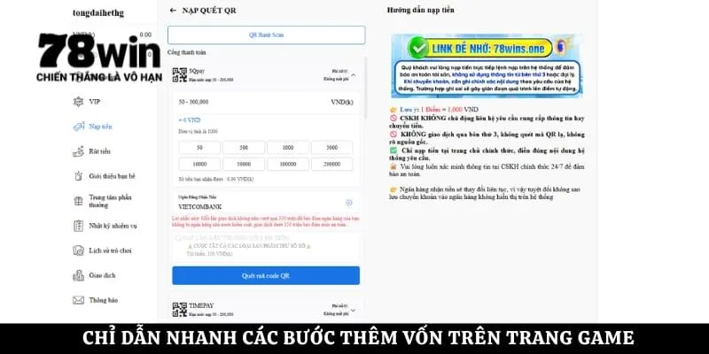 Chỉ dẫn nhanh các bước thêm vốn trên trang game