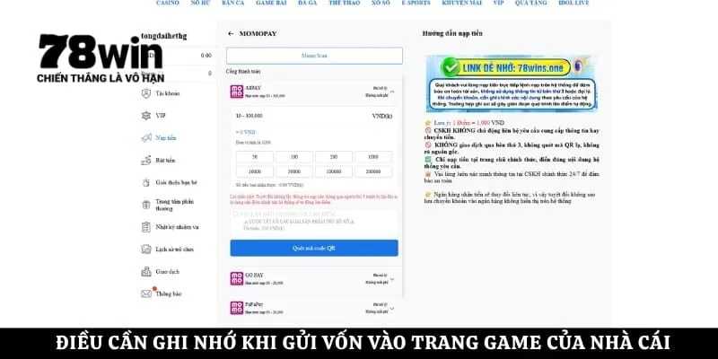 Điều cần ghi nhớ khi gửi vốn vào trang game của nhà cái