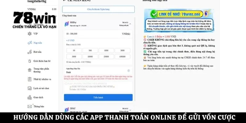 Hướng dẫn dùng các app thanh toán online để gửi vốn cược