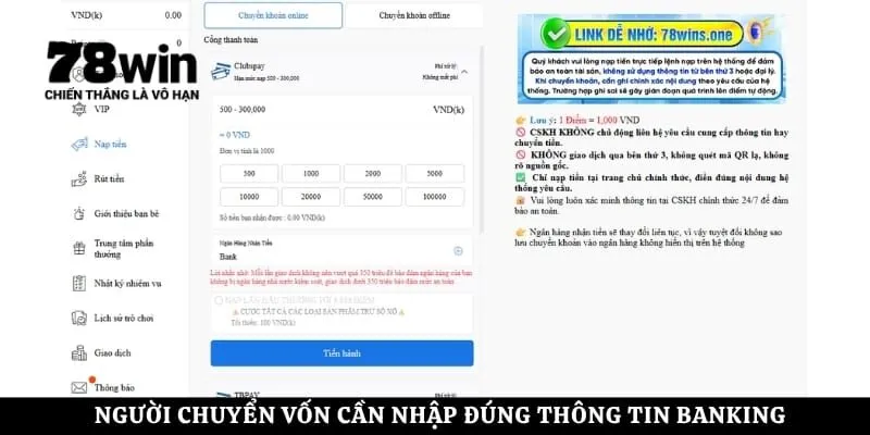 Người chuyển vốn cần nhập đúng thông tin Banking
